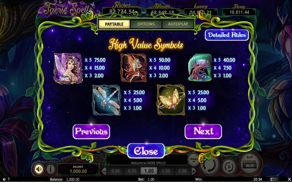 Faerie Spells Slot Game Value Symbols